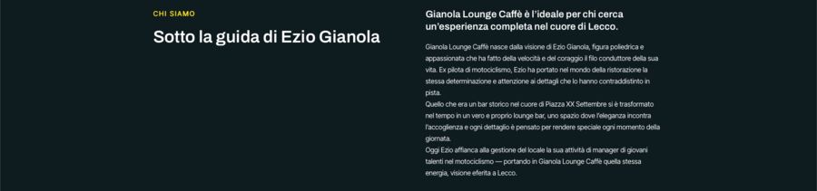 Gianola Lounge Caffè di Lecco, locale seguito da Tecnologia al Servizio per rebranding e comunicazione digitale